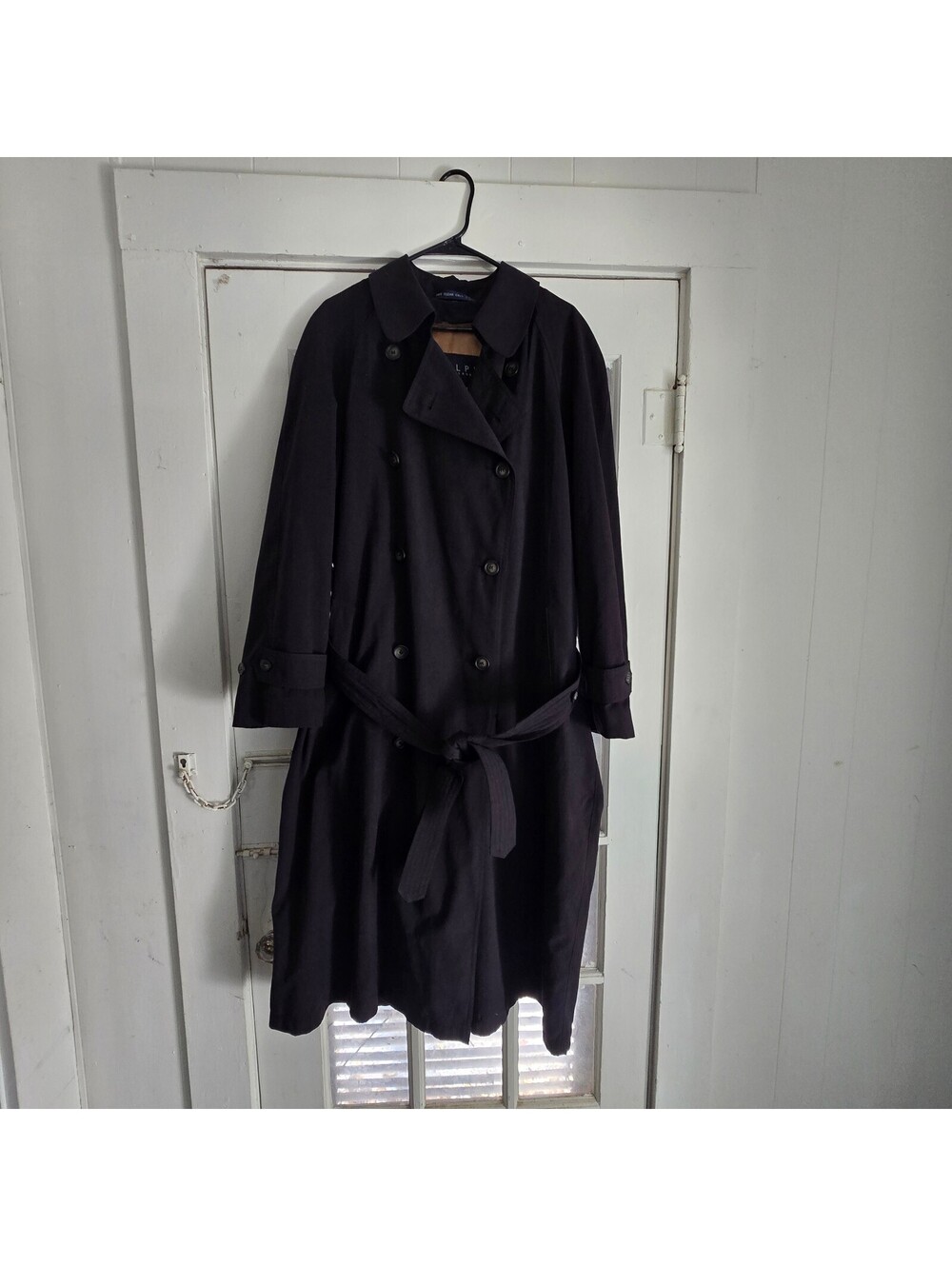 Vintage Ralph Lauren Double Breasted Trench Coat Removable Wool Liner Black Belt